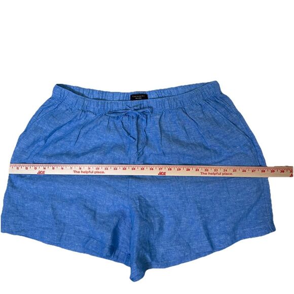 Tahari Womens Shorts Size 2X 100% Linen Blue Chambray Pull On Drawstring Pockets - Picture 6 of 8